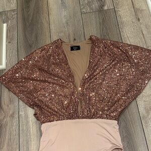 Vici Glittering Sequin Bodysuit in Rose and Blush